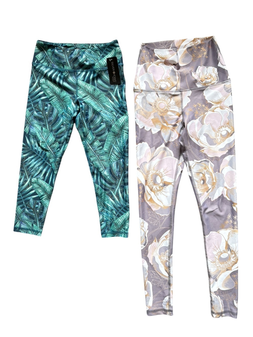 New 2 Silver Icing leggings leaves/floral pattern high rise tummy control Size S